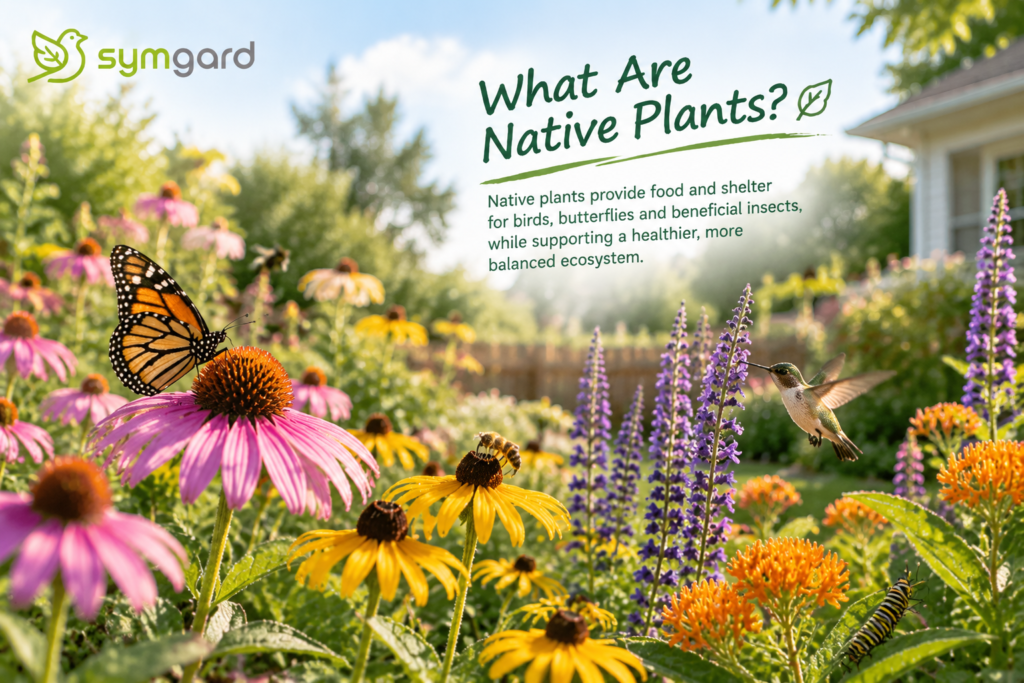 Native flowers supporting pollinators in a backyard garden