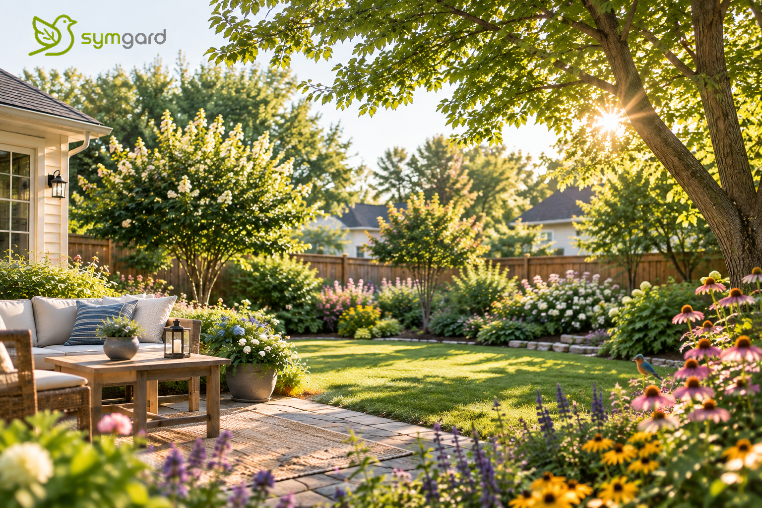 Native plant garden design in an American backyard supporting local wildlife